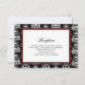 Zwart-wit Damask Red Accent Reception Kaart (Voorkant)