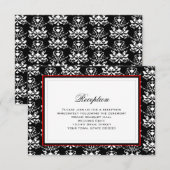 Zwart-wit Damask Red Accent Reception Kaart (Voorkant / Achterkant)