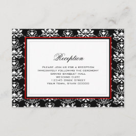 Zwart-wit Damask Red Accent Reception Kaart