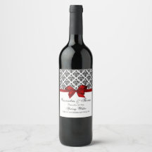  zwart wit Damask Red H Wine Flaconetiket