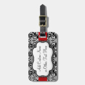 Zwart-wit Damask Red Ribbon Bagagelabel (Voorkant verticaal)