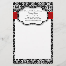Zwart-wit Damask Red Ribbon Briefpapier