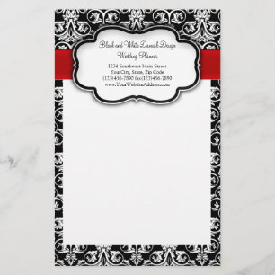 Zwart-wit Damask Red Ribbon Briefpapier