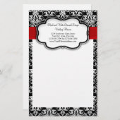 Zwart-wit Damask Red Ribbon Briefpapier (Voorkant / Achterkant)