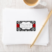 Zwart-wit Damask Red Ribbon Etiket (Insitu)