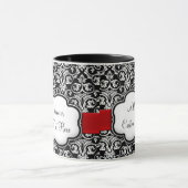 Zwart-wit Damask Red Ribbon Mok (Midden)
