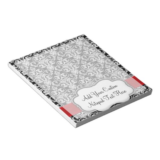 Zwart-wit Damask Red Ribbon Notitieblok (Schuin)