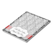 Zwart-wit Damask Red Ribbon Notitieblok (Linkerzijde)