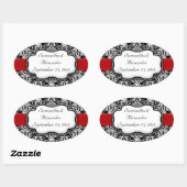 Zwart-wit Damask Red Ribbon Ovale Sticker (Vel)