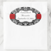 Zwart-wit Damask Red Ribbon Ovale Sticker (Tas)