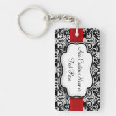 Zwart-wit Damask Red Ribbon Sleutelhanger (Voorkant)
