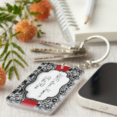 Zwart-wit Damask Red Ribbon Sleutelhanger (Voorkant Rechts)