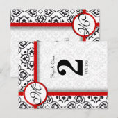 Zwart-wit Damask Red Trim-tabelnummer Briefkaart (Voorkant / Achterkant)