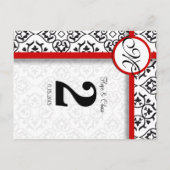 Zwart-wit Damask Red Trim-tabelnummer Briefkaart (Achterkant)