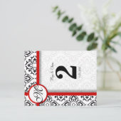 Zwart-wit Damask Red Trim-tabelnummer Briefkaart (Staand voorkant)