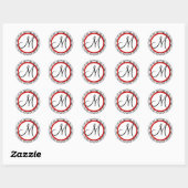 Zwart-wit Damask Red Trim Wedding Seal Ronde Sticker (Vel)