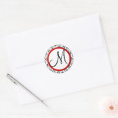 Zwart-wit Damask Red Trim Wedding Seal Ronde Sticker (Envelop)