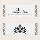 Zwart-wit Damask Rode Bruiloft Drink Ticket Mini Visitekaartjes (Voorkant /achterkant)