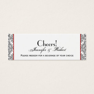 Zwart-wit Damask Rode Bruiloft Drink Ticket Mini Visitekaartjes