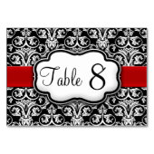Zwart/Wit Damask Rood Lint Tafelnummer (Achterkant)
