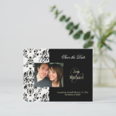 Zwart + wit Damask Save Date Foto briefkaarten, Aankondigingskaart (Staand voorkant)