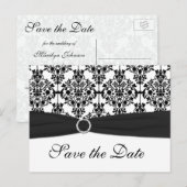 Zwart-wit Damask Save the Date Briefkaart (Voorkant / Achterkant)
