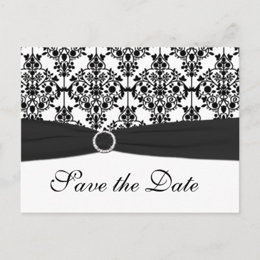 Zwart-wit Damask Save the Date Briefkaart (Voorkant)