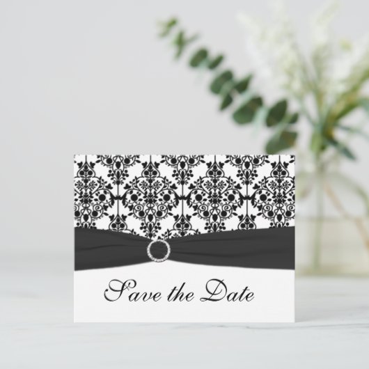 Zwart-wit Damask Save the Date Briefkaart (Staand voorkant)