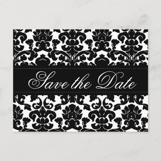 Zwart-wit Damask Save the Date Kaart (Voorkant)
