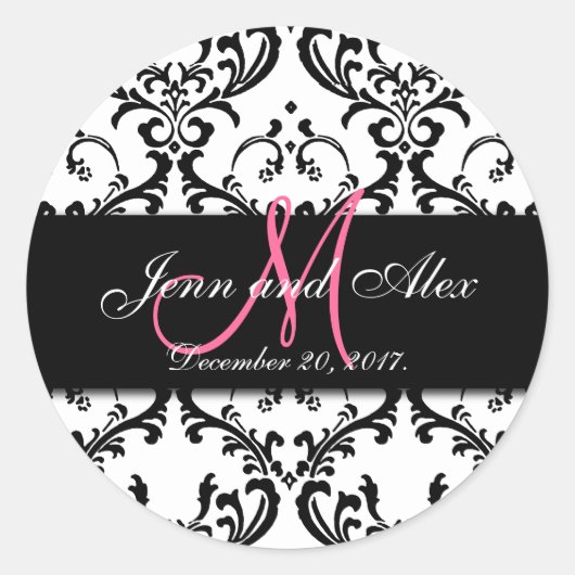 Zwart Wit Damask Sla de Datum Stickers op (Voorkant)