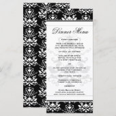 Zwart-wit Damask Slim Dinner Menu (Voorkant / Achterkant)