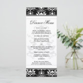 Zwart-wit Damask Slim Dinner Menu (Staand voorkant)