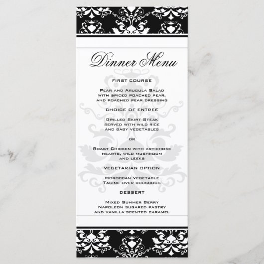 Zwart-wit Damask Slim Dinner Menu (Voorkant)