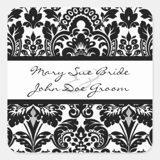 Zwart-wit Damask Stickers voor Uitnodigingen (Voorkant)