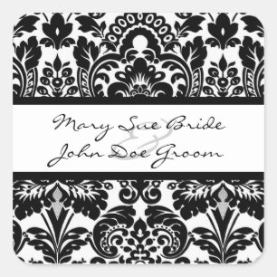 Zwart-wit Damask Stickers voor Uitnodigingen