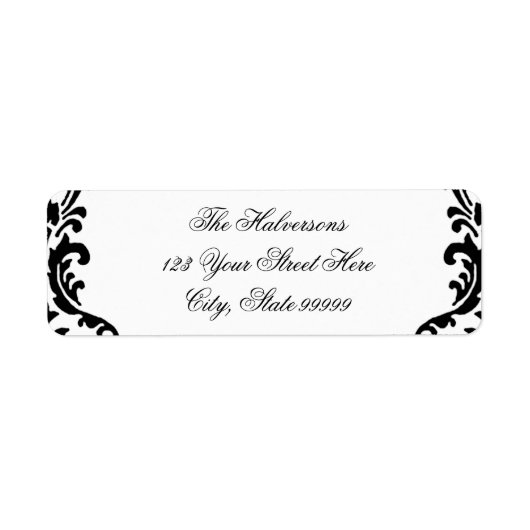 Zwart-wit Damask Swirls Adresetiketten Etiket (Voorkant)