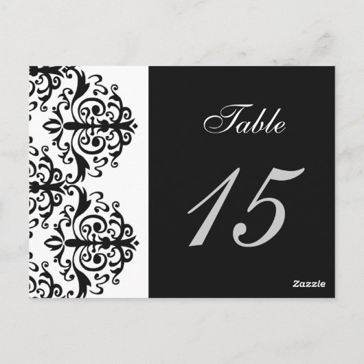 Zwart-wit Damask tafel nummer kaarten (Achterkant)