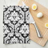 Zwart-wit Damask Theedoek (Quarter Fold)