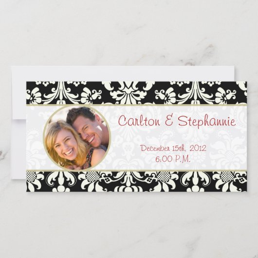 Zwart/Wit Damask Trouwfoto Aankondiging (Voorkant)