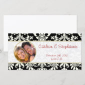 Zwart/Wit Damask Trouwfoto Aankondiging (Voorkant / Achterkant)