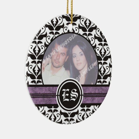 Zwart-wit damask trouwfoto ornament (Rechts)