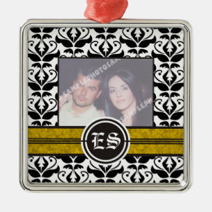 Zwart-wit damask trouwfoto ornament