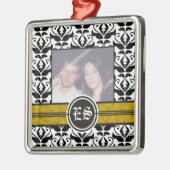 Zwart-wit damask trouwfoto ornament (Links)