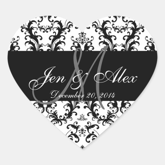 Zwart Wit Damask Trouwgunst Stickers (Voorkant)
