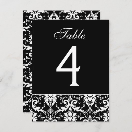 Zwart Wit Damask Trouwtafel Nummer Kaart (Voorkant / Achterkant)
