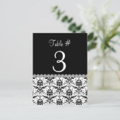 Zwart & Wit Damask Trouwtafel Nummer Kaart (Staand voorkant)