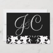 Zwart-wit Damask Vintage Elegant Wedding Kaart (Achterkant)