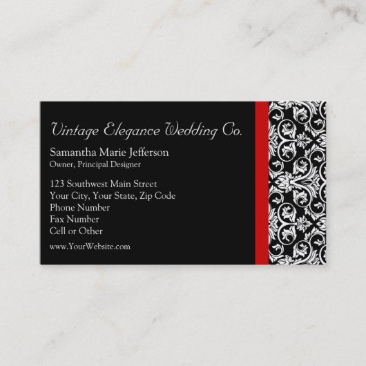 Zwart/wit Damask w/Rood Accent Mode Business Visitekaartje (Voorkant)