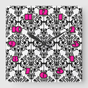 Zwart-wit Damask Wall Clock Vierkante Klok
