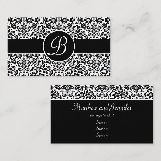 Zwart-wit Damask Wedding Gift Registry Kaarten (Voorkant / Achterkant)
